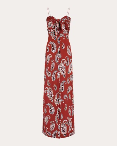 Shop Rabanne Women's Ruched Knot Maxi Dress In Paisley Terracotta