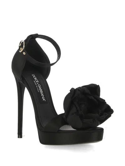 Dolce & Gabbana Satin Sandals With Floreal Application In Black
