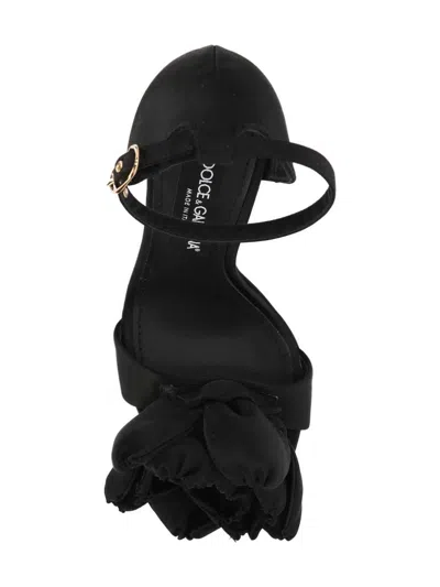Dolce & Gabbana Satin Sandals With Floreal Application In Black