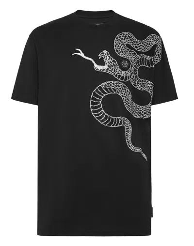 Philipp Plein T-shirt Round Neck Ss Snake In Black