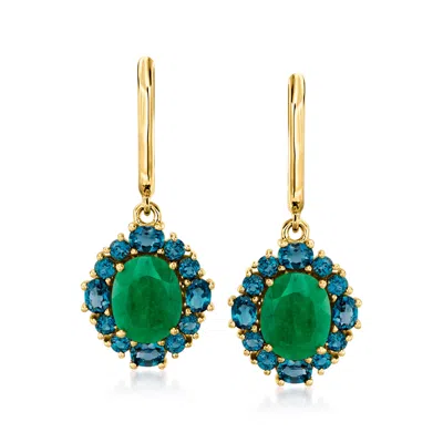 Ross-simons Emerald And London Blue Topaz Drop Earrings In 18kt Gold Over Sterling In Green