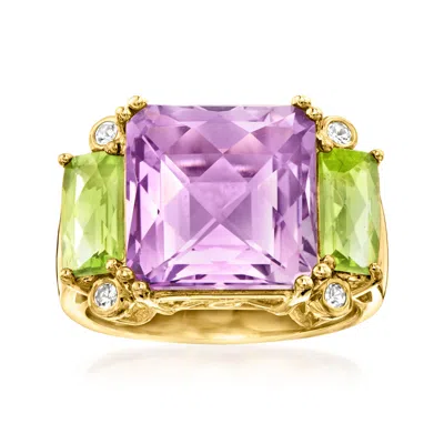 Ross-simons Amethyst And Peridot Ring With White Topaz Accents In 18kt Gold Over Sterling In Purple