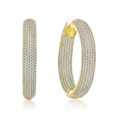 Rachel Glauber Clear Cubic Zirconia 10-row French Pave Inside Out Large Tubular Hoop Earrings In Gold