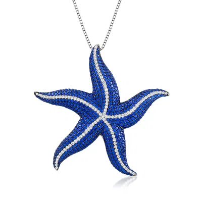 Ross-simons Italian Simulated Sapphire And Cz Starfish Pendant Necklace In Sterling Silver In Multi