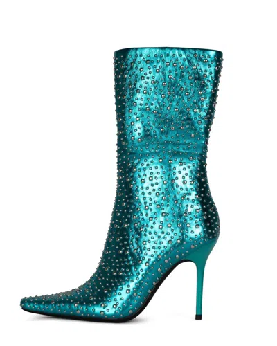 Jeffrey Campbell Iconic-e Stiletto Boot In Teal Silver Metallic In Blue