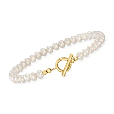 Rs Pure By Ross-simons 4-5mm Cultured Pearl Toggle Bracelet With 14kt Yellow Gold In Multi