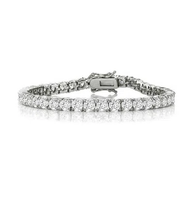 Rachel Glauber White Gold Plated Tennis Bracelet With 5mm Cubic Zirconia In Silver