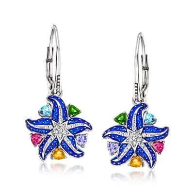 Ross-simons Multi-gemstone And . Diamond Starfish Drop Earrings With Blue Enamel In Sterling Silver In Green