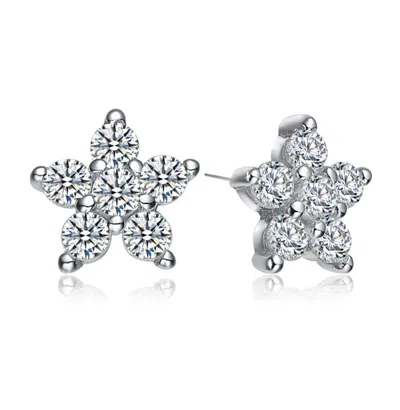Rachel Glauber White Gold Plated With Clear Cubic Zirconia Star Shape Earrings In Silver
