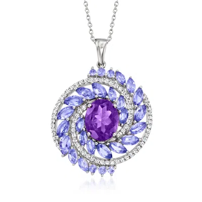 Ross-simons Amethyst And Tanzanite Pendant Necklace With . White Zircons In Sterling Silver In Multi