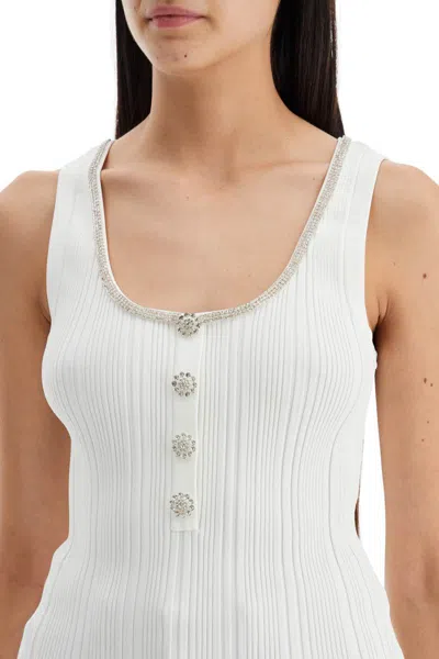 Shop Self-portrait "knit Top With Crystals Embell In Bianco