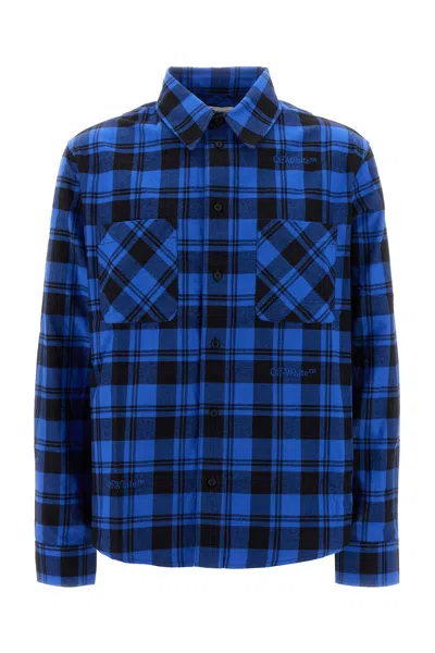 Off-white Cotton Shirt With Check Motif In Blue