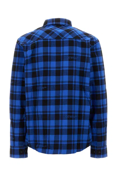 Off-white Cotton Shirt With Check Motif In Blue