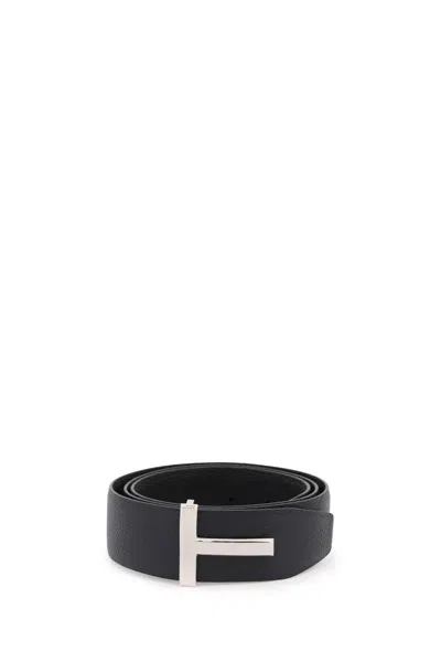 Shop Tom Ford Reversible Grain Leather T Belt In Black