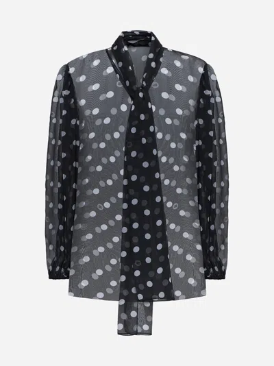 Shop Dolce & Gabbana Polka Dot Print Silk Blouse In Black,white