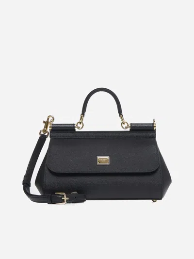 Shop Dolce & Gabbana Sicily Elongated Leather Bag In Black