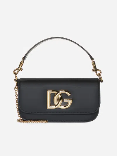 Shop Dolce & Gabbana 3.5 Leather Shoulder Bag In Black