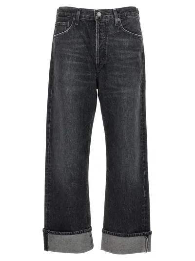 Agolde Fran High Rise Wide Leg Low Slung Cuffed Jeans In Ditch