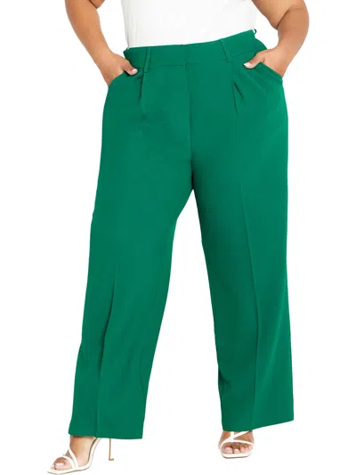 Shop City Chic Plus Audrie Womens Textured High Rise Dress Pants In Green