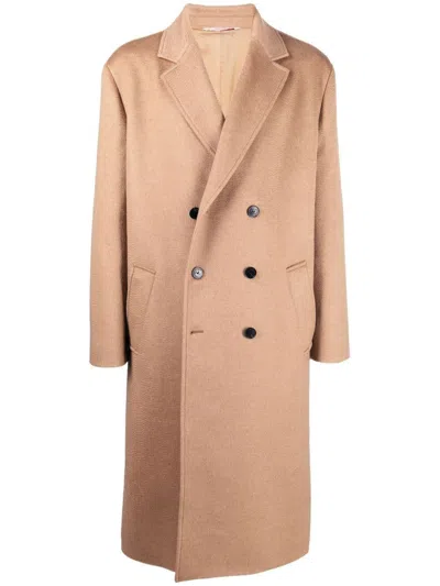 Valentino Notched Lapels Double-breasted Coat In Cammello