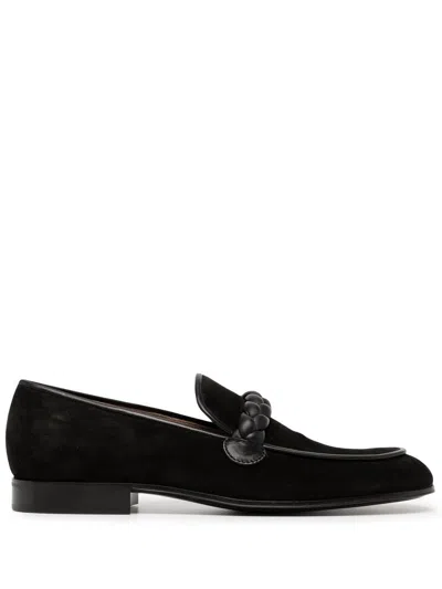 Gianvito Rossi Massimo Braided Suede Loafers In Black Black