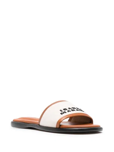 Isabel Marant Vikee Leather-trimmed Canvas Sandals In Ecru,cognac