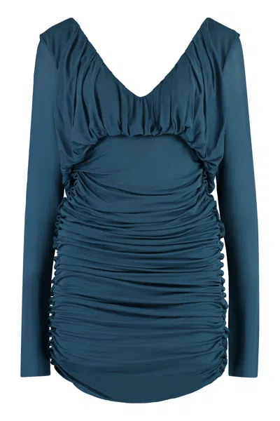 Shop Saint Laurent Women's Draped Dress In Blue