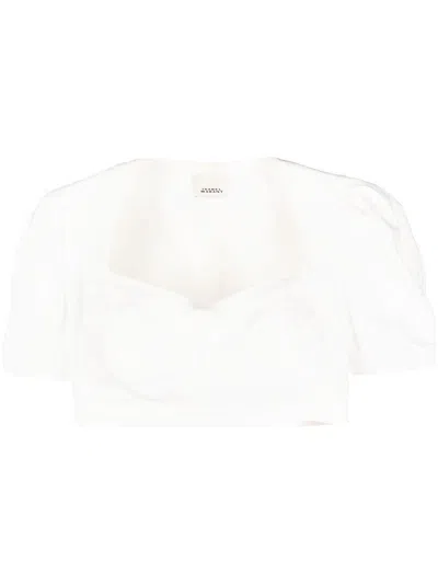 Isabel Marant Fania Puff-sleeve Crop Bustier Top In White