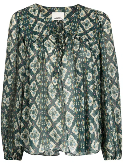 Isabel Marant Patterned Front-tie Blouse In Teal