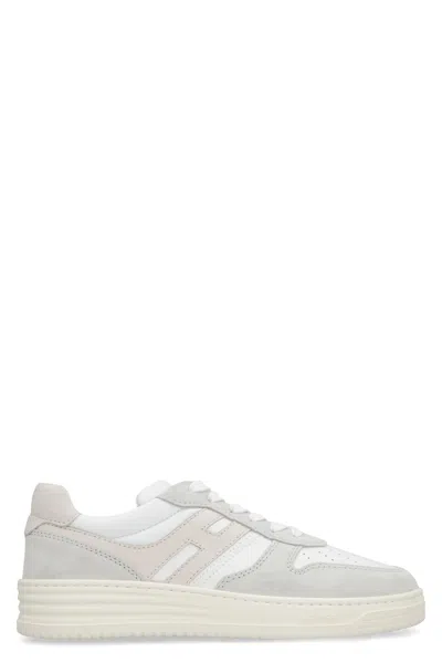 Hogan H630 Leather And Suede Sneakers In Silver,ivory