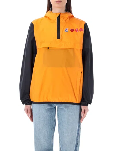 Comme Des Garçons Bicolor Waterproof Hooded Jacket In Orange Black