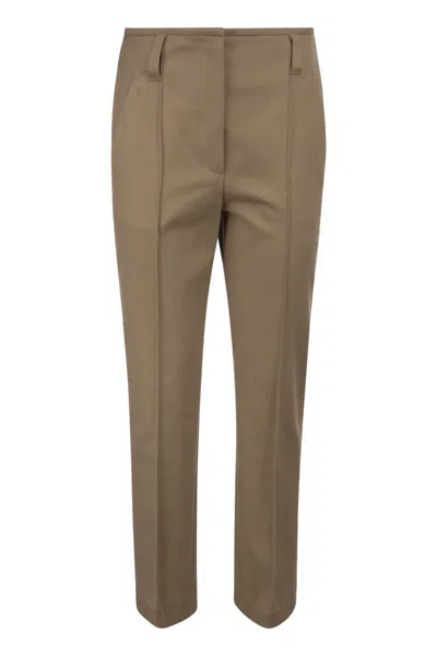 Brunello Cucinelli Women's Stretch Cotton Cover-up Wide Corset Trousers With Necklace In Chestnut