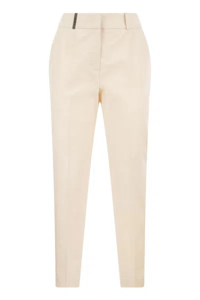 Peserico Stretch Cotton Gabardine Cigarette Trousers In Cream