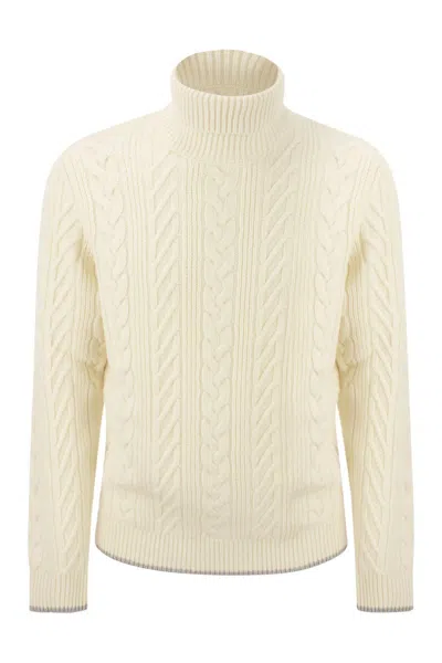 Peserico Wool And Cashmere Cable-knit Turtleneck Sweater In Cream