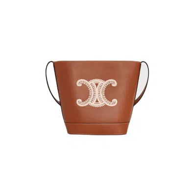 Celine Triomphe Embroidered Small Shoulder Bag In Tan