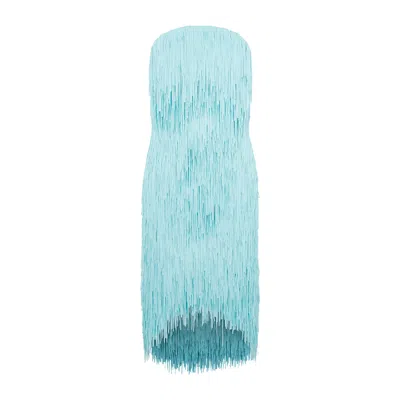 Bottega Veneta Sky Blue Fringed Midi Dress In Blue
