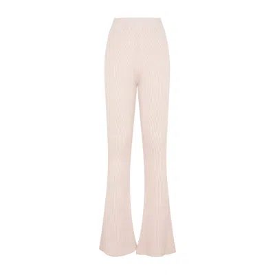 Peserico Flare Knit Rib Nude Fleece Wool Pant In Nude & Neutrals