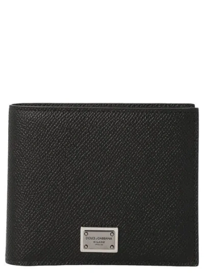 Dolce & Gabbana Black Textured Calf Leather Bi-fold Wallet In Black