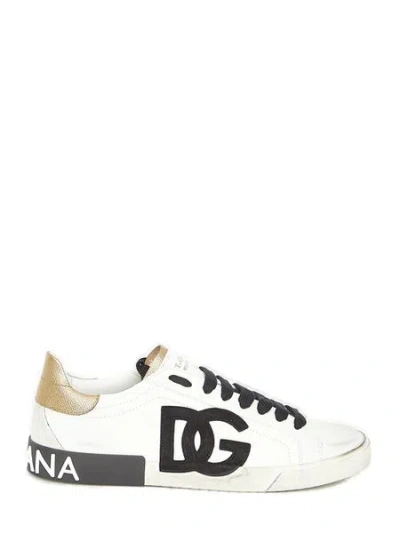 Dolce & Gabbana Portofino Leather Sneakers In White