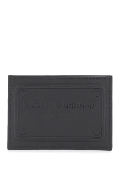 Dolce & Gabbana Small Zip-around Wallet In Calfskin With Raised Logo In Black