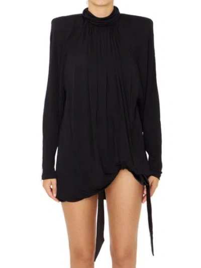 Saint Laurent Draped Wool-jersey Mini Dress In Black