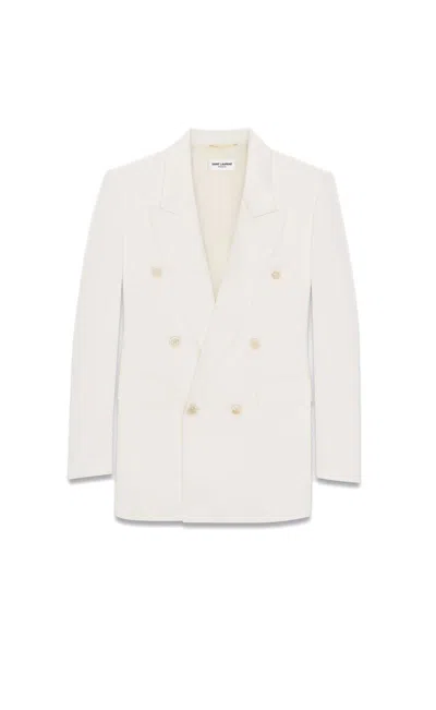 Saint Laurent Silk Tuxedo Jacket With Padded Shoulders In Shell