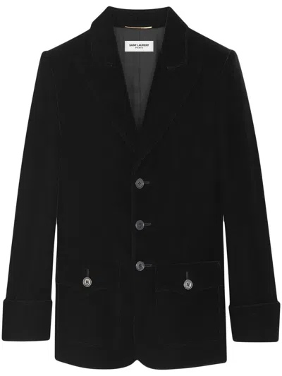 Saint Laurent Single-breasted Velvet Jacket In Noir