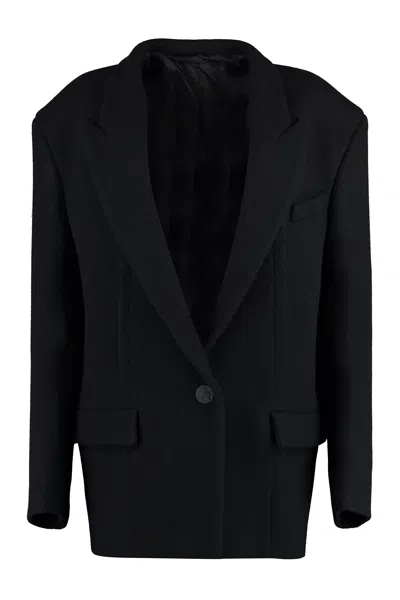 Attico Glen Oversized Blazer In Stretch Wool In Black