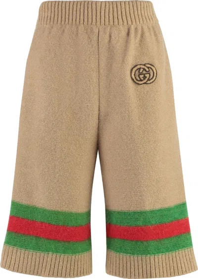 Gucci Striped Wide-leg Regular-fit Mohair Wool-blend Knitted Trousers In Camel