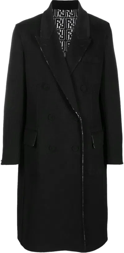 Fendi Ff-print Double-breasted Reversible Coat In Nero Nero,naturale