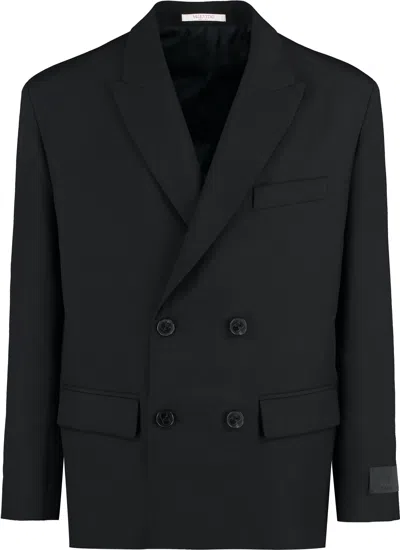 Valentino Garavani Double-breasted Wool Blazer In Black