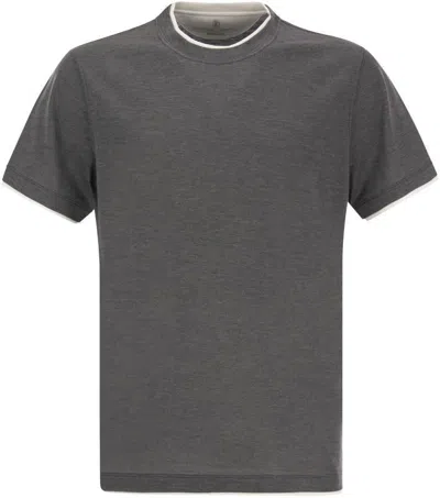 Brunello Cucinelli Basic Silk-blend T-shirt In Grey