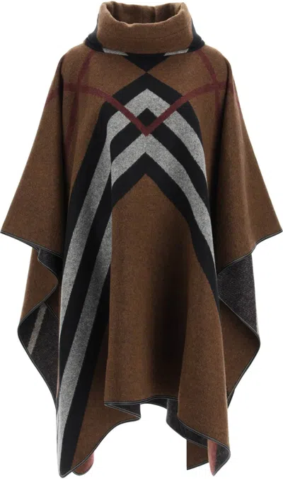Burberry Chevron Check-jacquard Cashmere Poncho In Brown