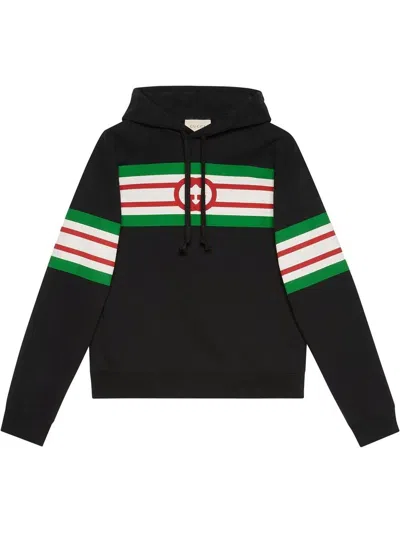 Gucci Black Interlocking G Print Hoodie In Black,mult